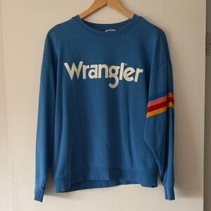 Wrangler Blue Crewneck with Colorful Sleeve Stripes